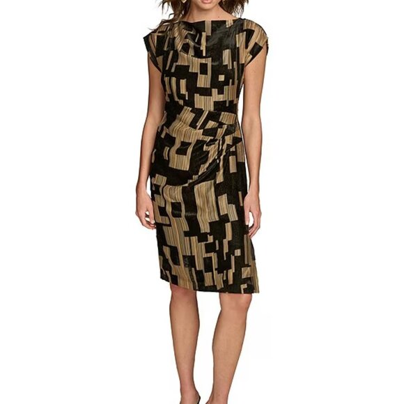 Donna Karan Dresses & Skirts - NWT Donna Karan Gold / Black Metallic Velvet Boat Neck Cap Sleeve Sheath Dress